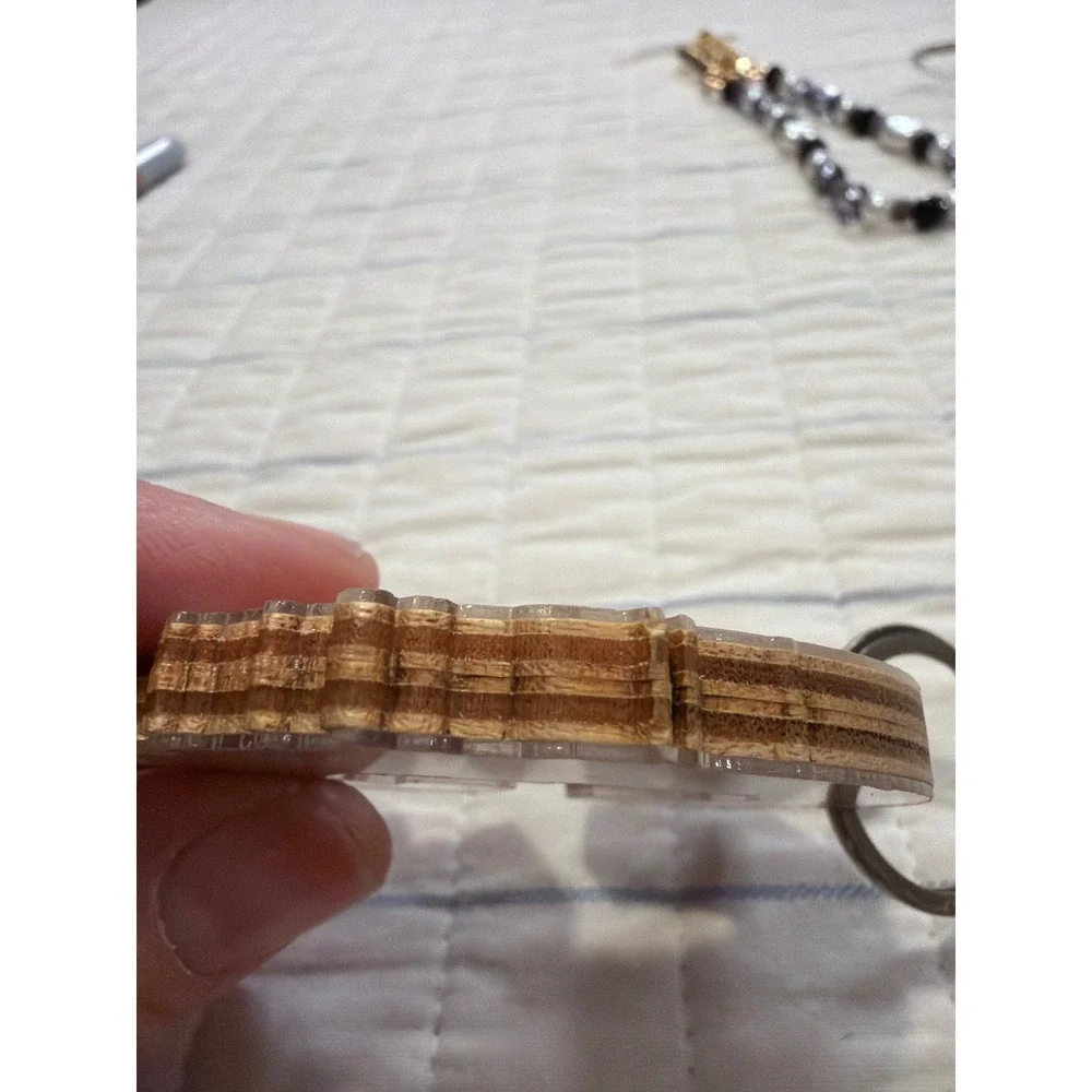 Wooden Letter G Keychain with Amber Stone Inlay Floral Bird Etched Wood Charm